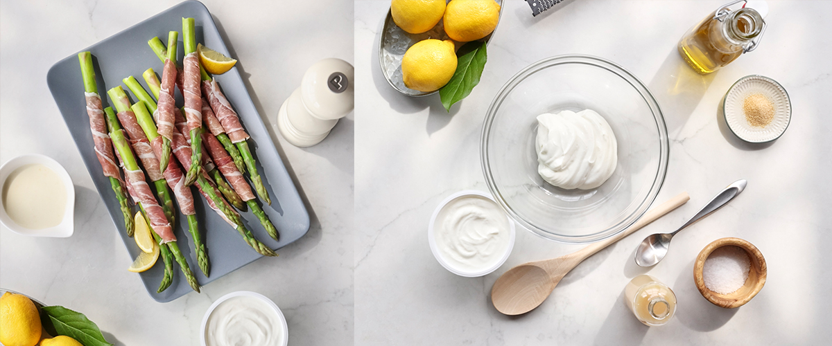 Asparagi con prosciutto crudo e salsa allo yogurt e limone 